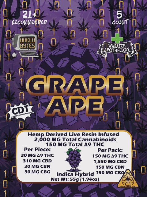 Wasatch Apothecary Baked Bytes Grape Ape D9 Full Spectrum THC Gummies [ 150mg/5ct]