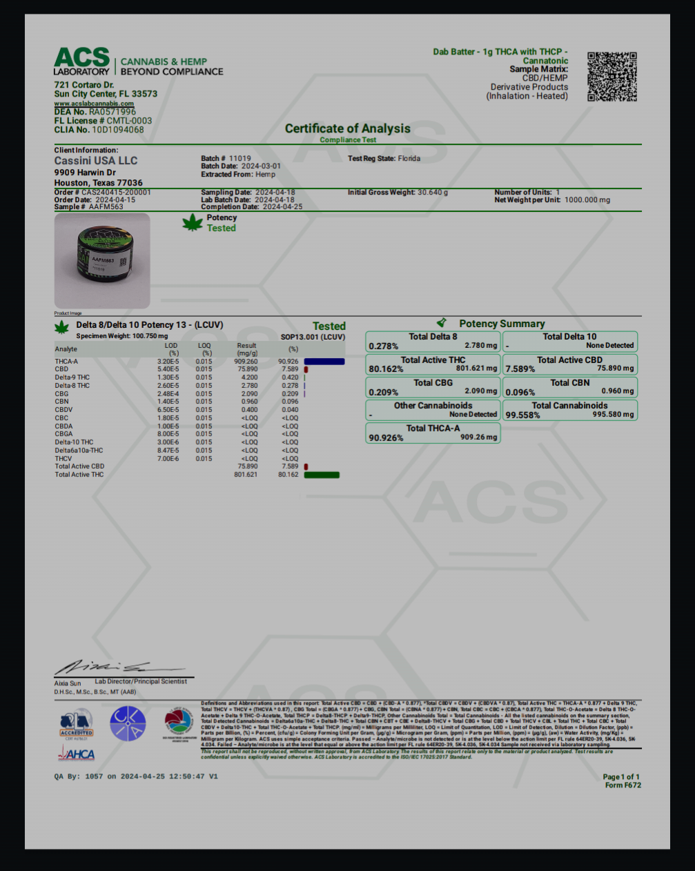 Hi on Nature Concentrate(s) Batter (THCa +THC-P) [1G]