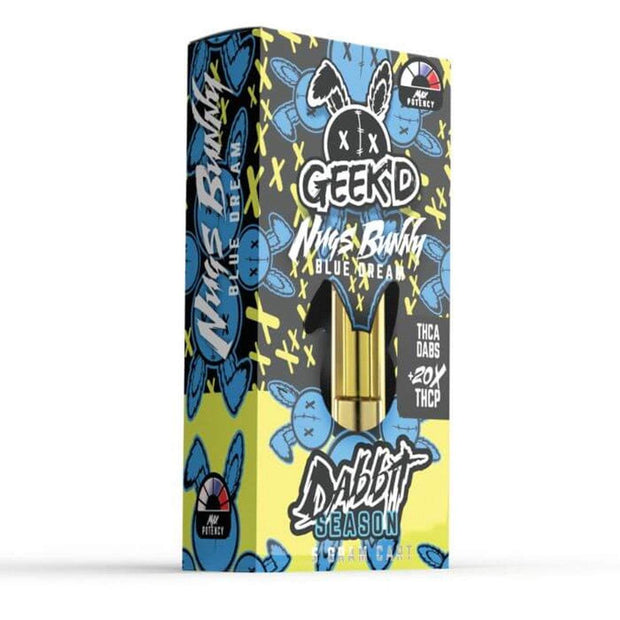 Geek'd Dabbit Season Cartridge(s) in blue and yellow patterned packaging with a gold cartridge and bold rabbit graphics