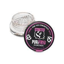Half Bak'd PuriFryd concentrate in a clear glass jar with a black and pink diamond-branded lid