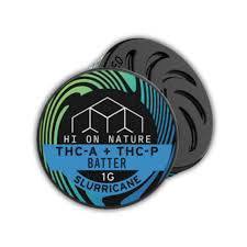 Hi on Nature Concentrate(s) Batter in a small black jar with a teal and green label, marked THCA + THCP batter.