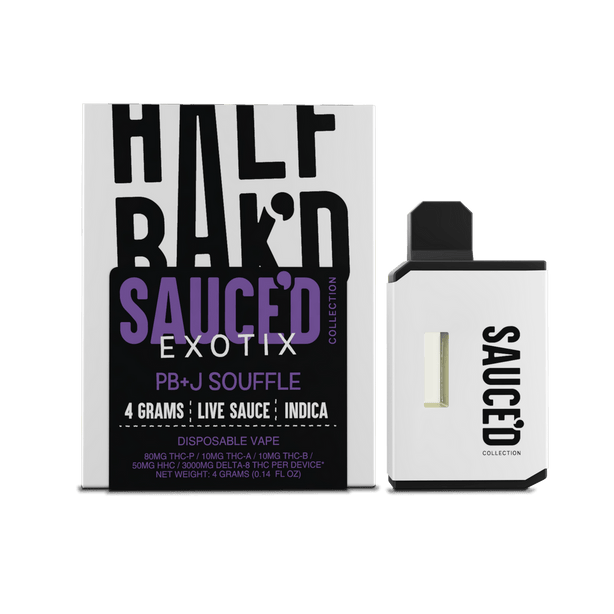 Half Bak'd Live Resin SAUCE'D EXOTIX THC-P PB&J Souffle Disposable (4G) Indica