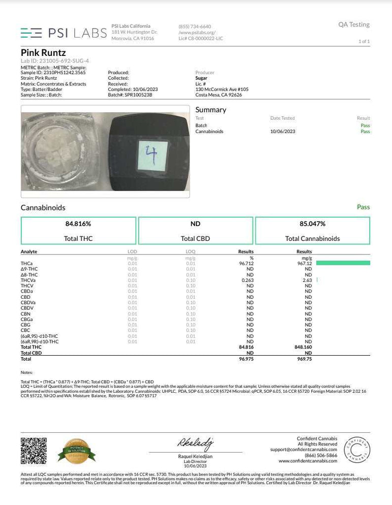 Sugar Diamonds Dab Concentrates shown as pale granular extract in a clear container beside a black-lidded sample jar